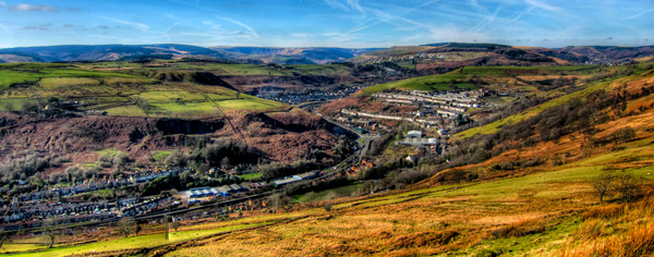 Ynyshir and Wattstown taken from the top of the valley.